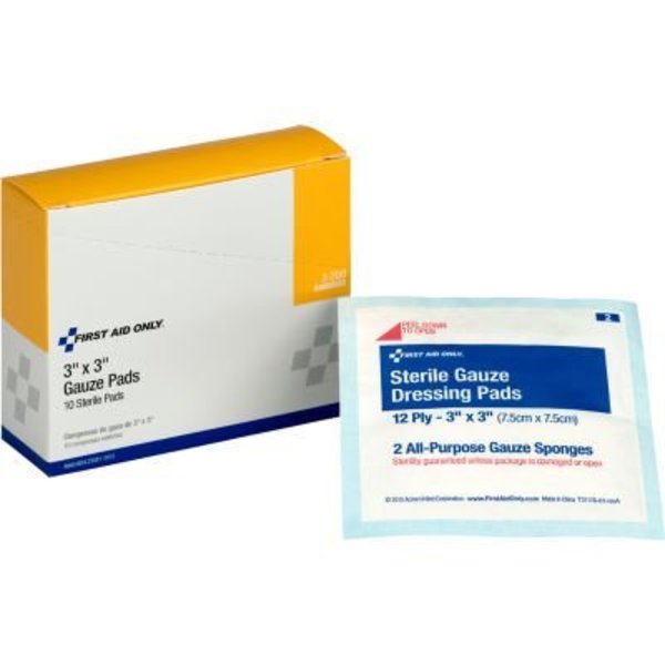 Acme United First Aid Only Sterile Gauze Pads, 3in x 3in, 10/Box, 24PK 3-200